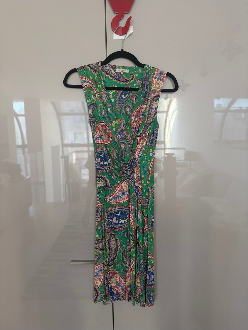Etro Green Paisley Knot-Front Sleeveless Dress
